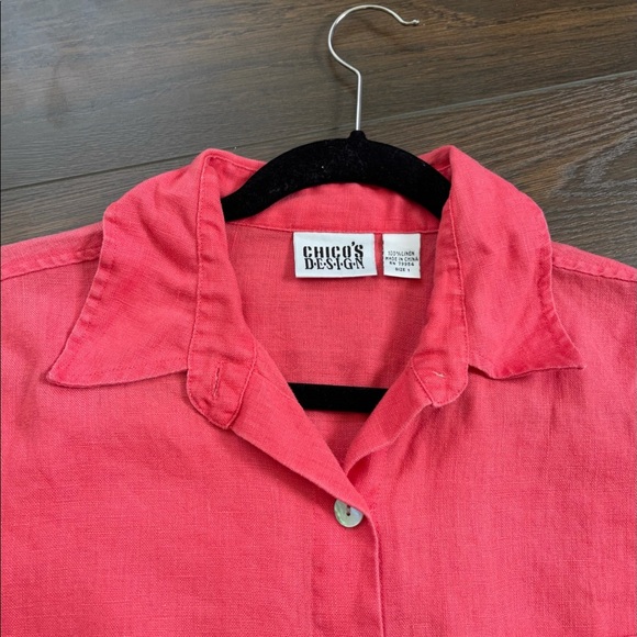 Chico’s pink 100% linen button down shirt - Picture 3 of 5